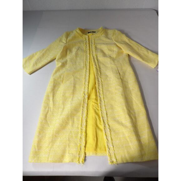 Albert Nippon Sz 18 Jacket Tweed Trench Coat Yellow Lemon Creme Long NWT - Picture 7 of 16